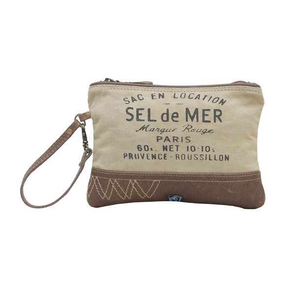 Western Upcycled Pouch Bag - Canvas Hair On Leather Wristlet >:) - Picture 1 of 6